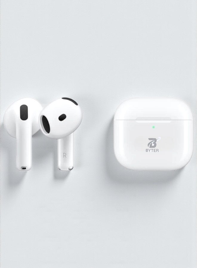 BYTER headphones, with a charging case that supports wireless charging, features clear sound and noise isolation, works on all mobile phones such as iPhone, Galaxy, Huawei - Image 1